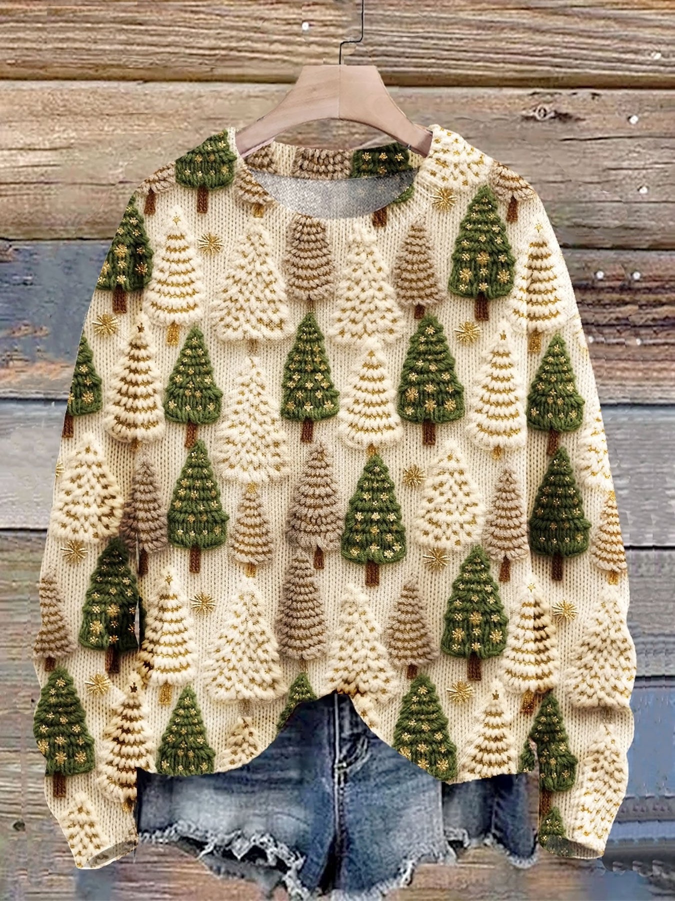 Christmas Tree Print Knit Pullover Sweater