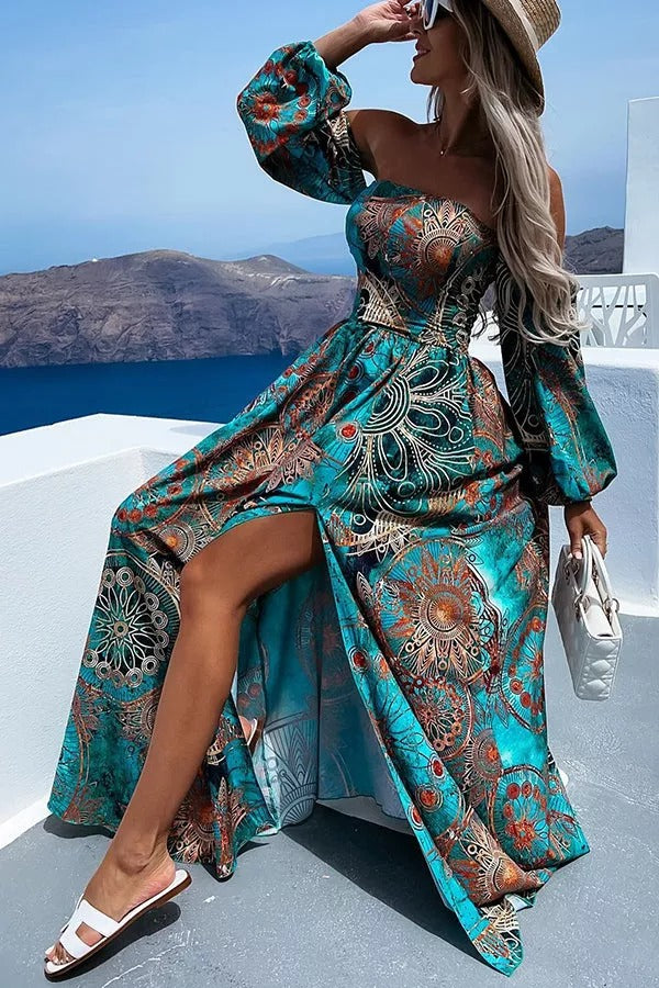 Travel Life Baroque Off Shoulder Maxi Dress