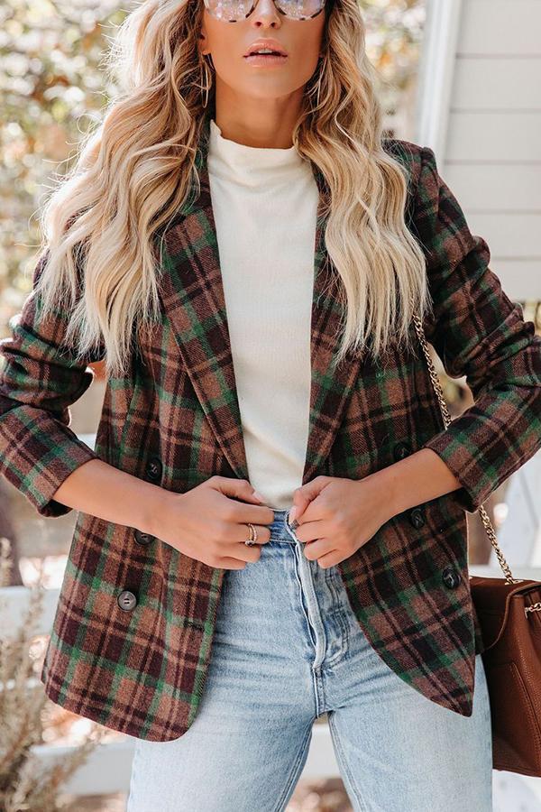 Small Town Charm Plaid Double Breasted Blazer