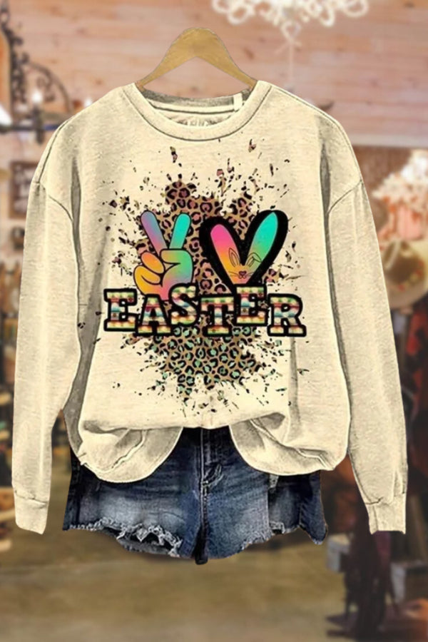 Casual Leopard Print Easter Sweatshirt