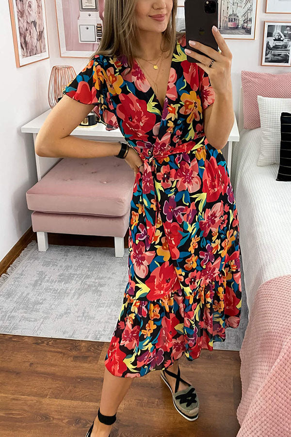 Sugary Sweet Floral Wrap Midi Dress