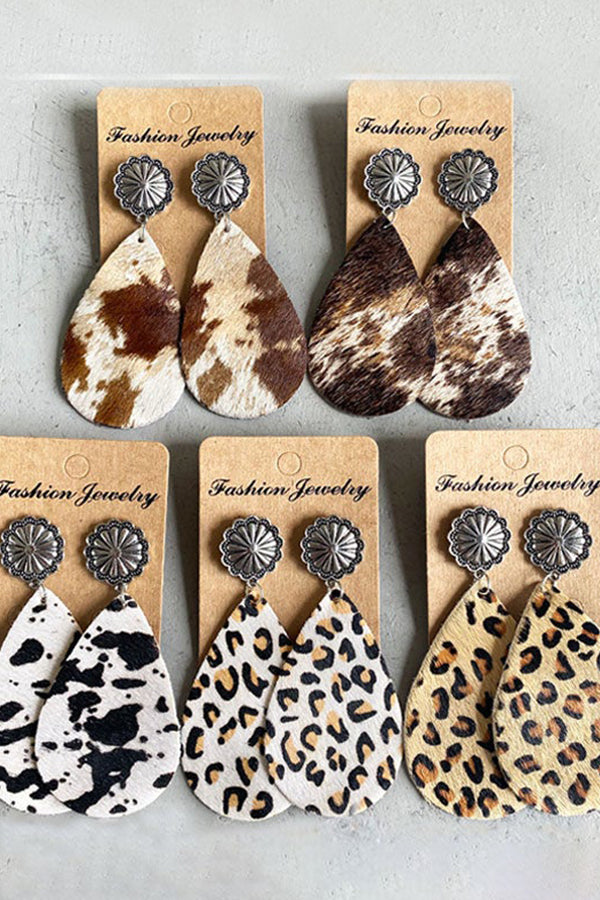 WOMEN'S VINTAGE ANIMAL PRINT WATER DROP EARRINGS