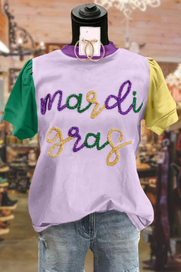 Elegant Mardi Gras Rope Embroidered Contrast Top