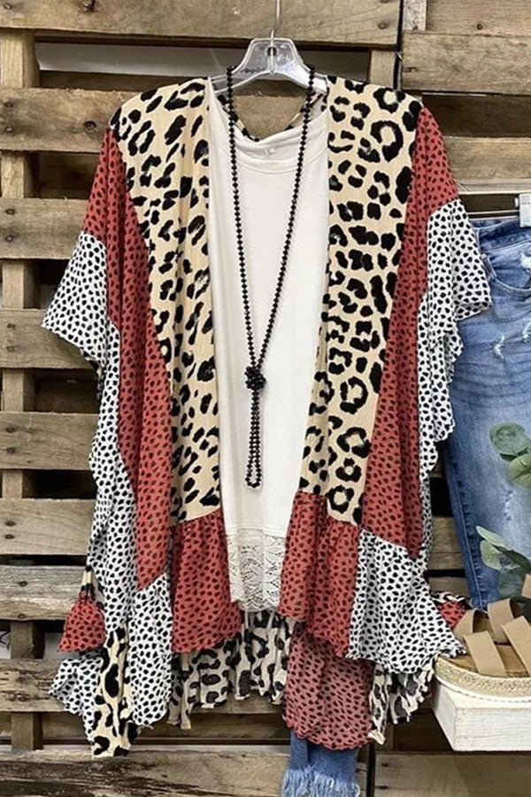 leopard-panel sleeveless cardigan