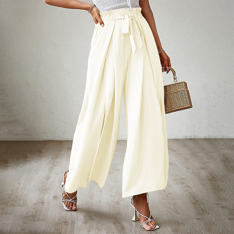 New Bow-tie Loose, High-waisted, Pleated Wide-leg Pants