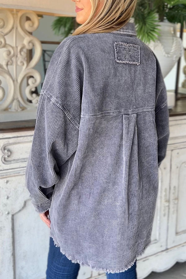 Grey Corduroy Frayed Hem Jacket