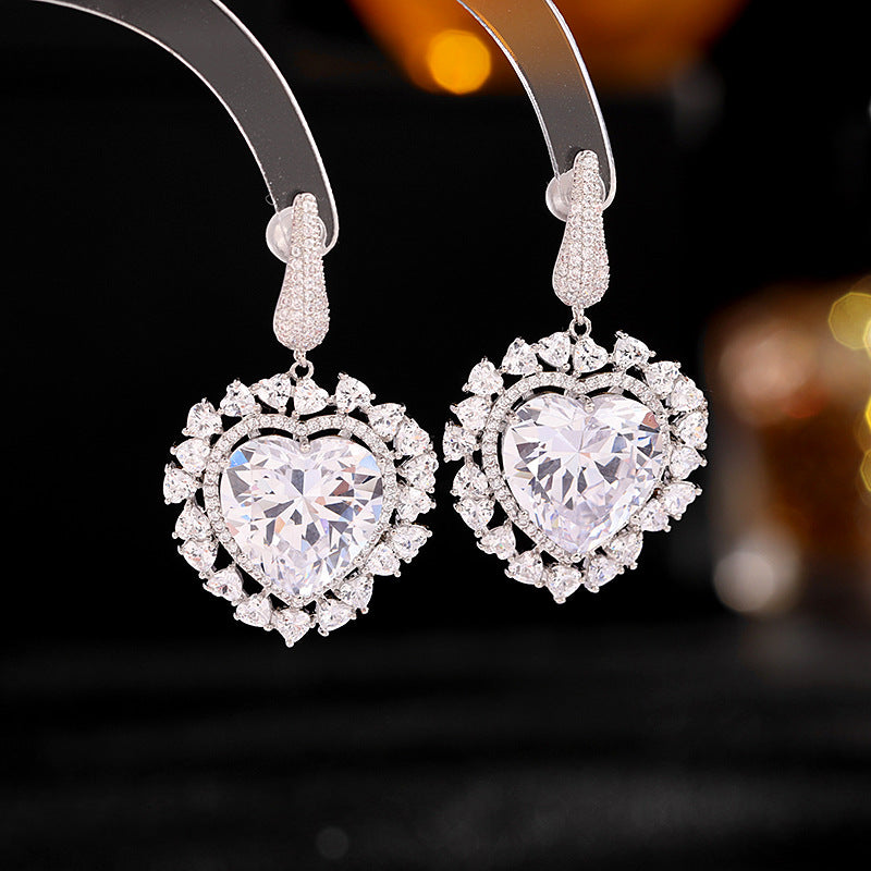 Zircon Inlaid Heart-Shaped Earrings