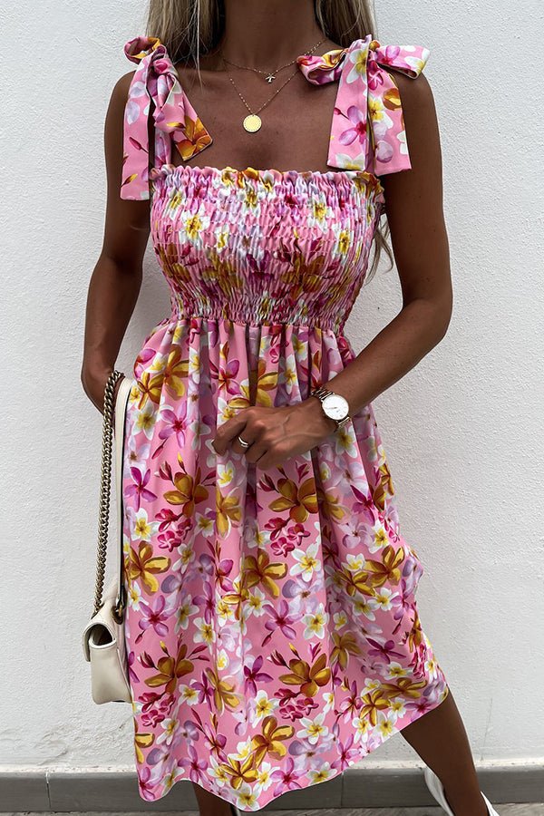 Floral Print Sexy Sling Pocket Midi Dress