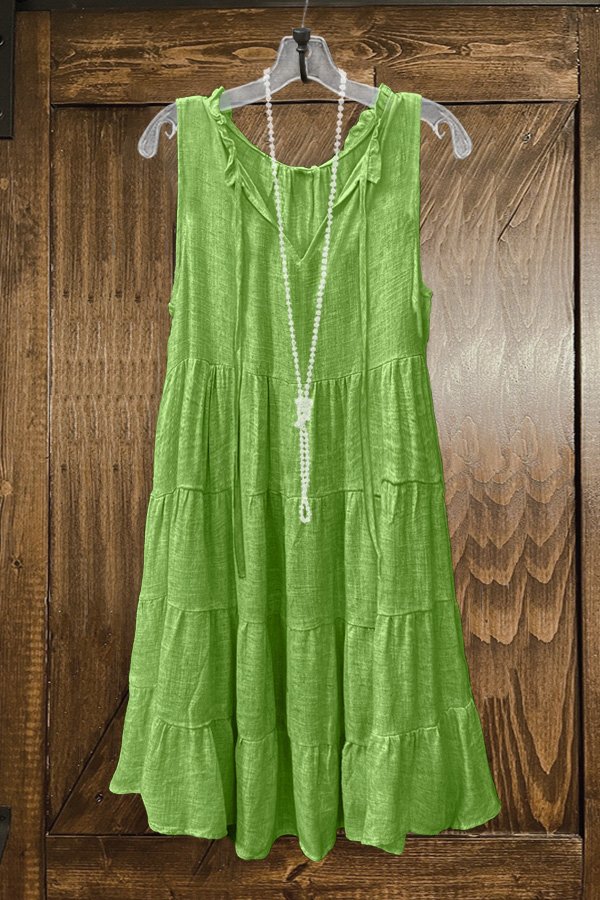 Casual Ruffled Pleated V-neck Dress