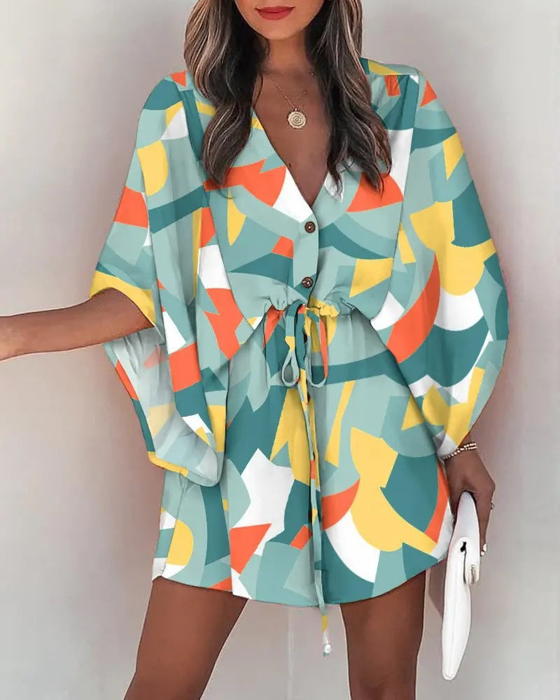 Dynamic Love Printed Batwing Sleeve Dress