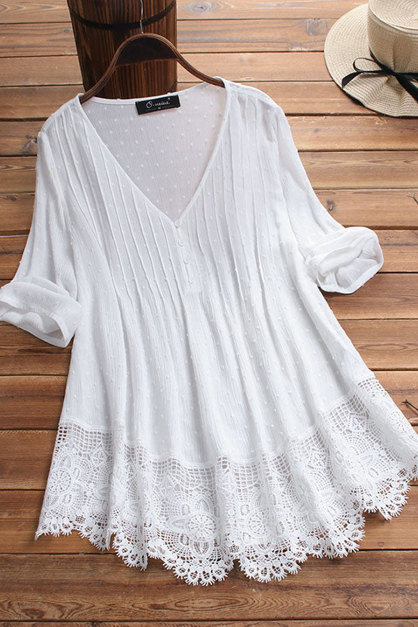 Lace Cutout V-Neck Shirt