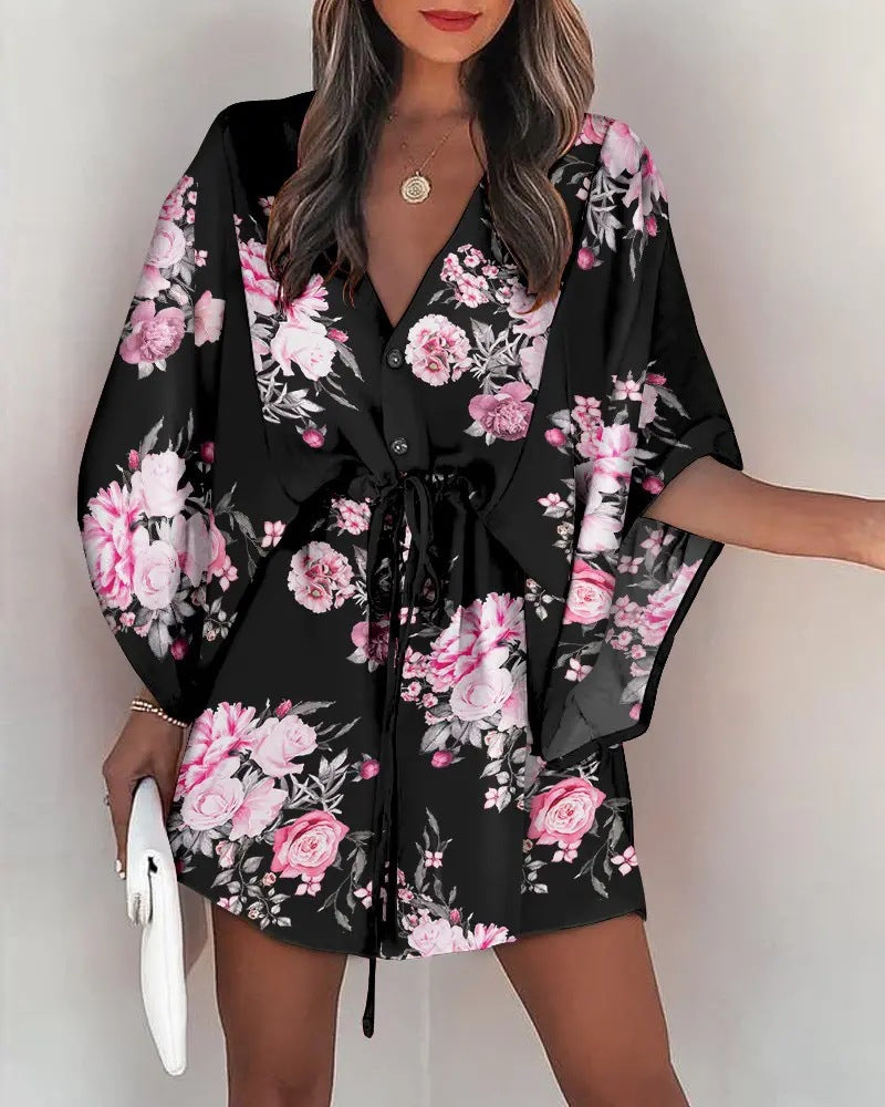 Dynamic Love Printed Batwing Sleeve Dress