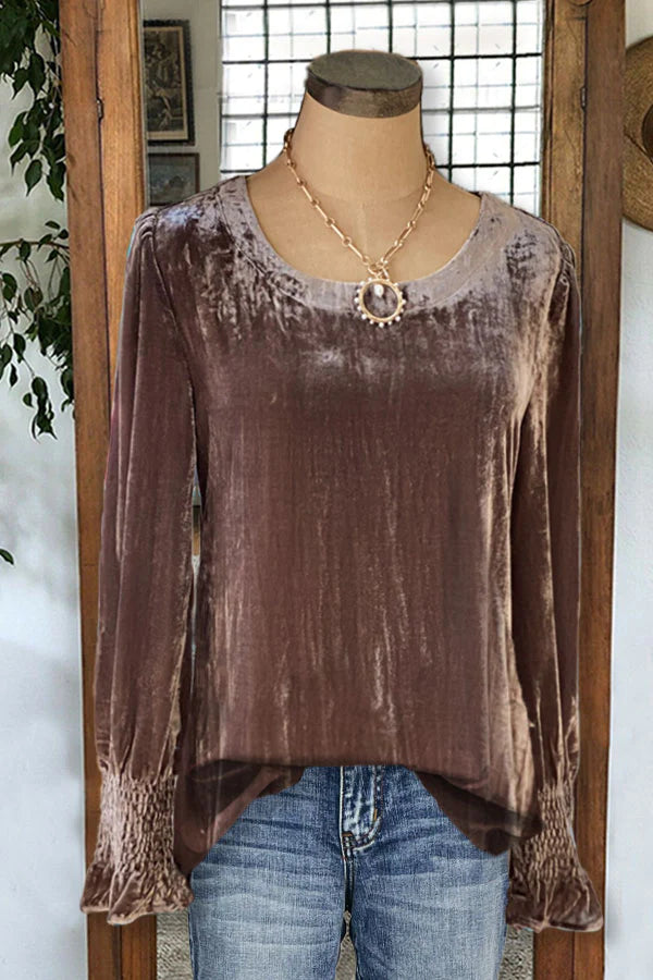 Round Neck Velvet Long Sleeve Top