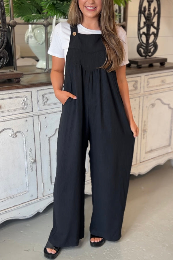 Solid color simple casual wide-leg jumpsuit