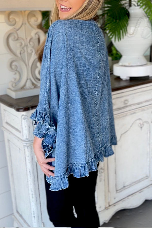 Ruffle Cuff Denim Jacket