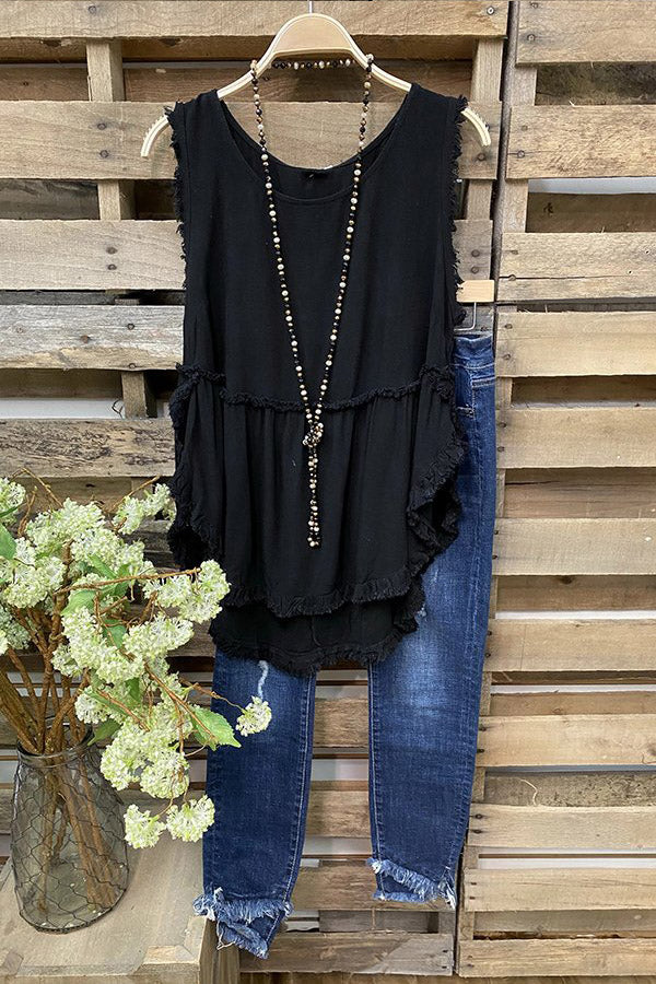 Casual Round Neck Pleated Tank Top