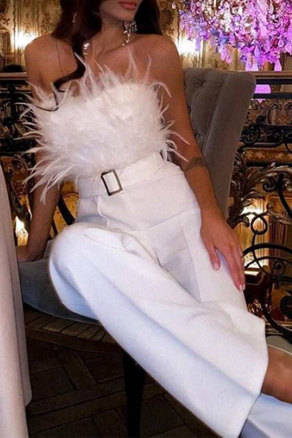 Fashion feather tube top sexy jumpsuit