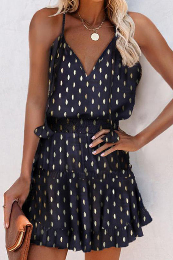 Fashion V-neck Sling Print Mini Dress