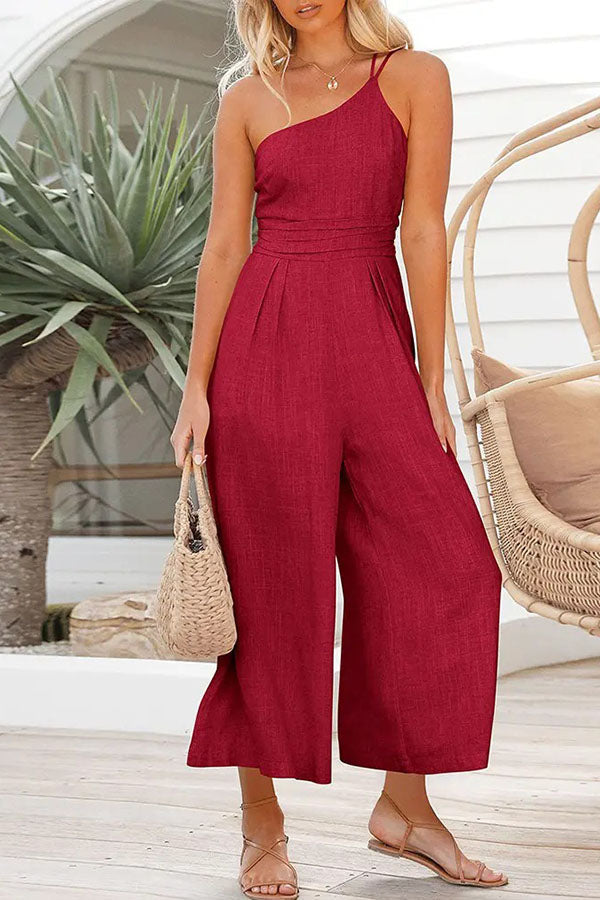 Sexy Sling Waist Pocket Straight Sleeveless Jumpsuit