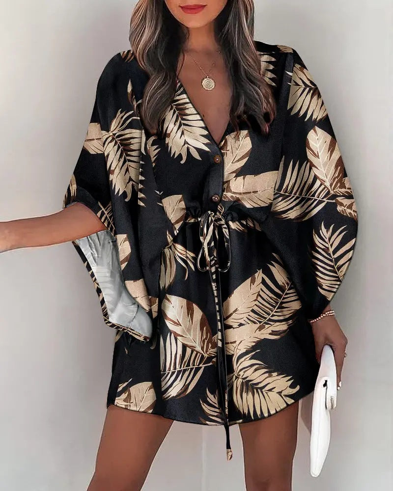 Dynamic Love Printed Batwing Sleeve Dress