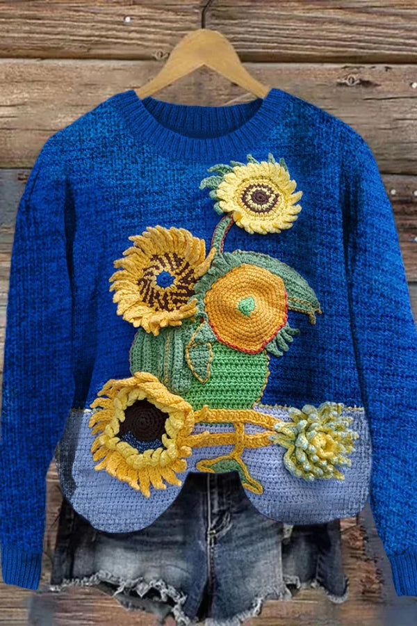 Sunflowers Crochet Art Cozy Knit Sweater