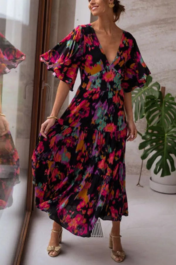 Wonderful Waves Floral Backless Maxi Dress