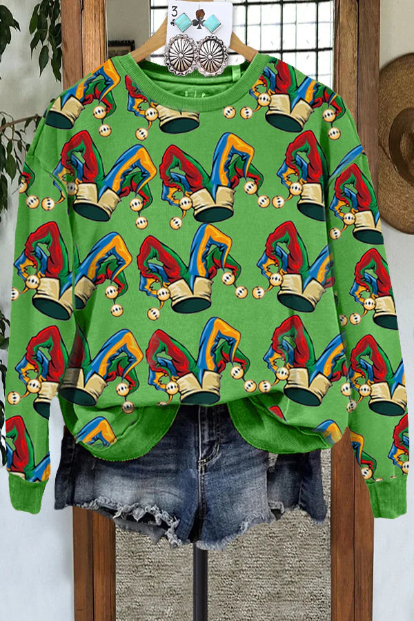 Casual Carnival Clown Print Sweatshirt