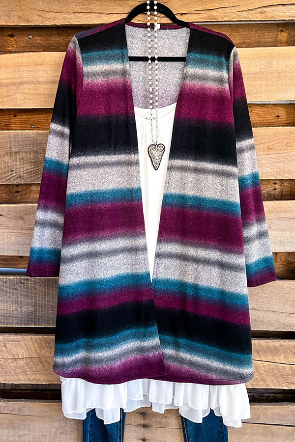 Purple Striped Long Cardigan