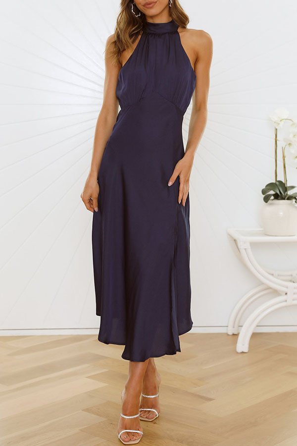 Tie-up Neck High Slit Maxi Dress