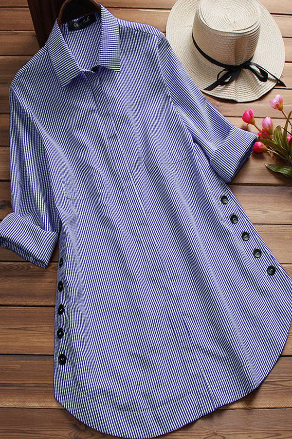 Casual plaid irregular side button shirt