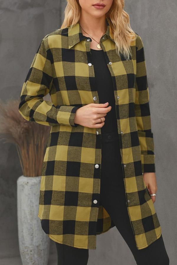 Turn-down Collar Plaid Shirt Coat